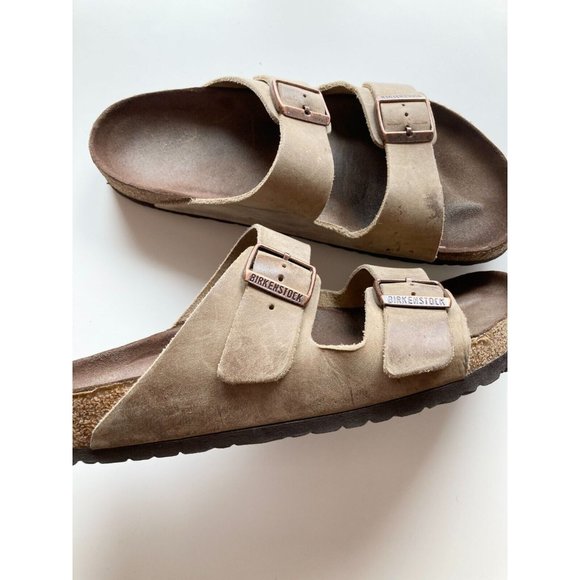 Lot of 2 BIRKENSTOCK Arizona Brown Oiled Leather Strappy Sandals Slides, Size 44 - Picture 10 of 16